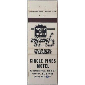 Vintage Matchbook Cover Circle Pines Motel Groton South Dakota SD